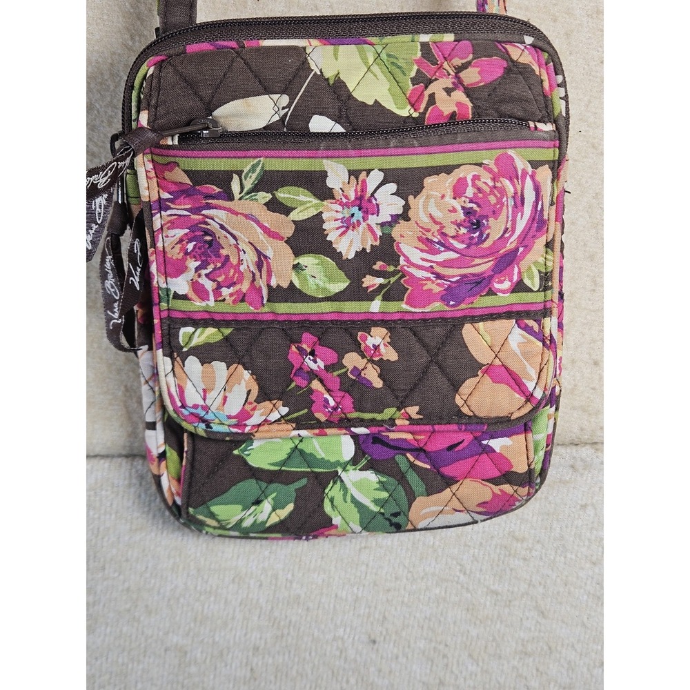 Vera Bradley English Rose Mini Hipster Crossbody Bag Brown Pink Floral Quilted